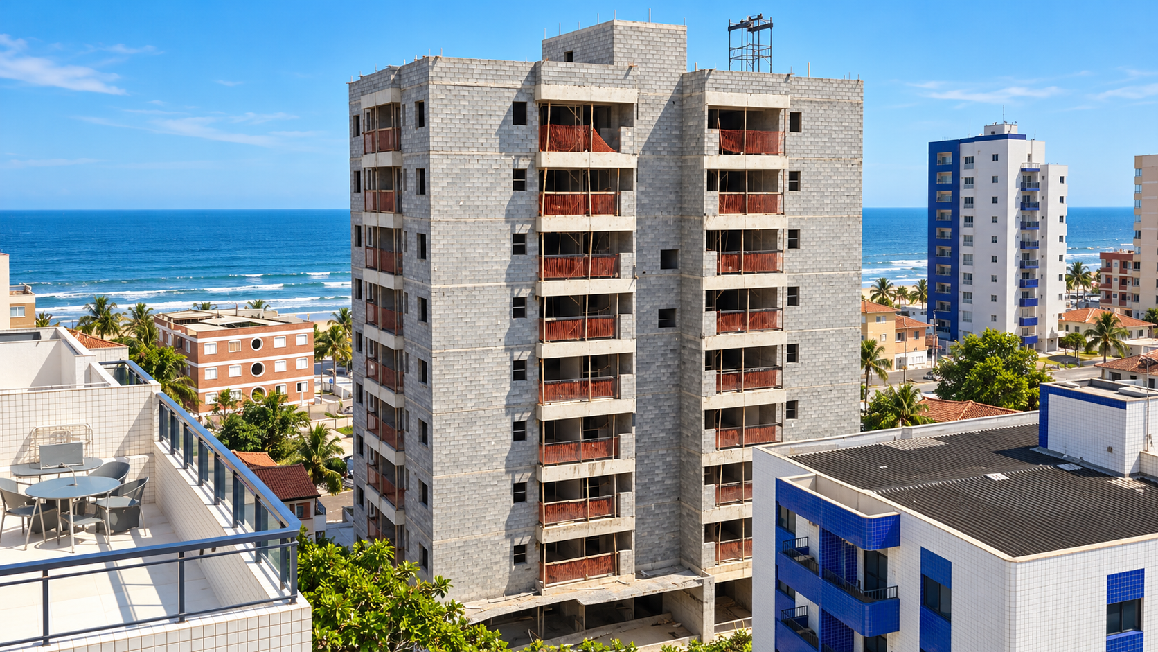 Empreendimento residencial em construção próximo ao mar